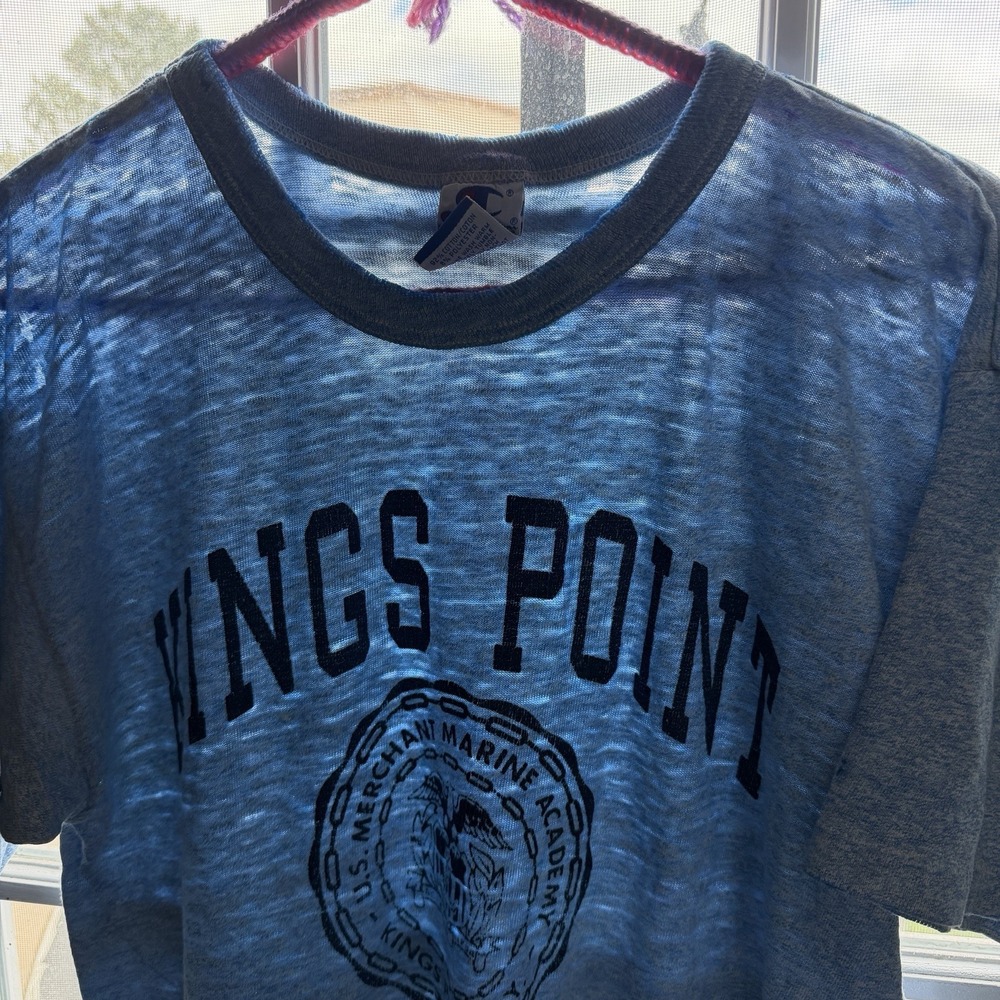 VTG Champion Shirt Mens L USA Kings Point Academy Paper Thin Distressed Fade 90s
